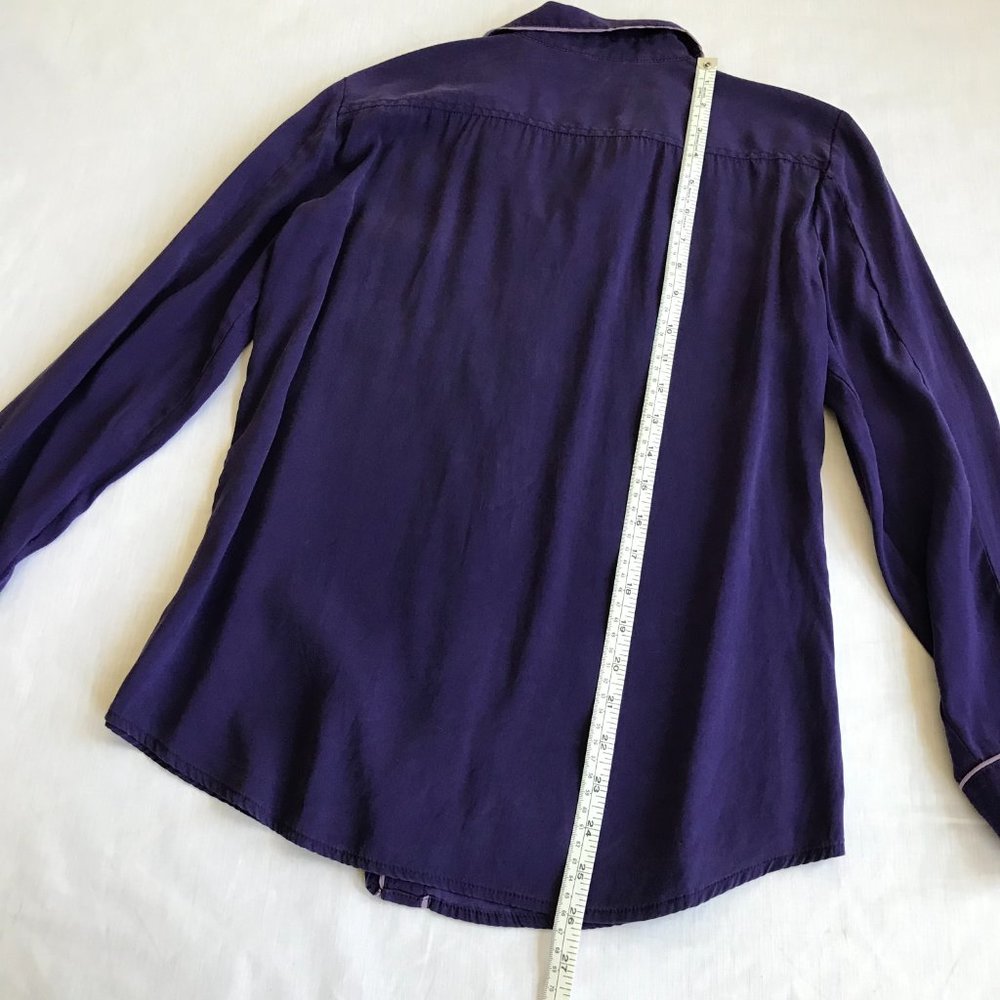 Y2K Vntg Zac Posen Z Spoke 10 Stretch Silk Purple Blouse Peter Pan Collar Piping - Picture 6 of 9